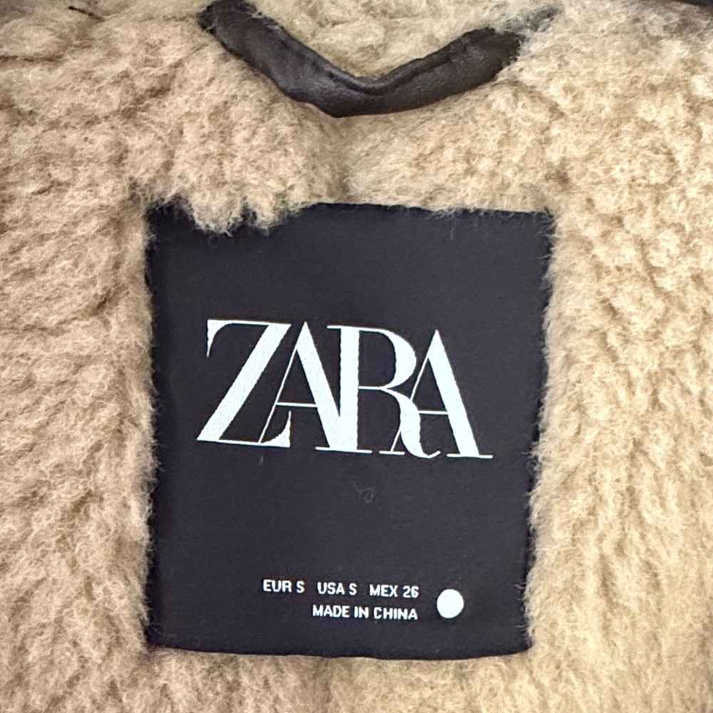 Zara Women’s Brown Double-Faced Faux Leather Shearling Fur Aviator Jacket - Picture 4 of 7